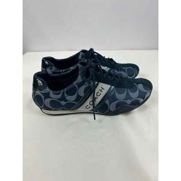 Coach Jayme Sneakers Blue 5.5 M Logo Print Retro Style Low Profile - Picture 1 of 8